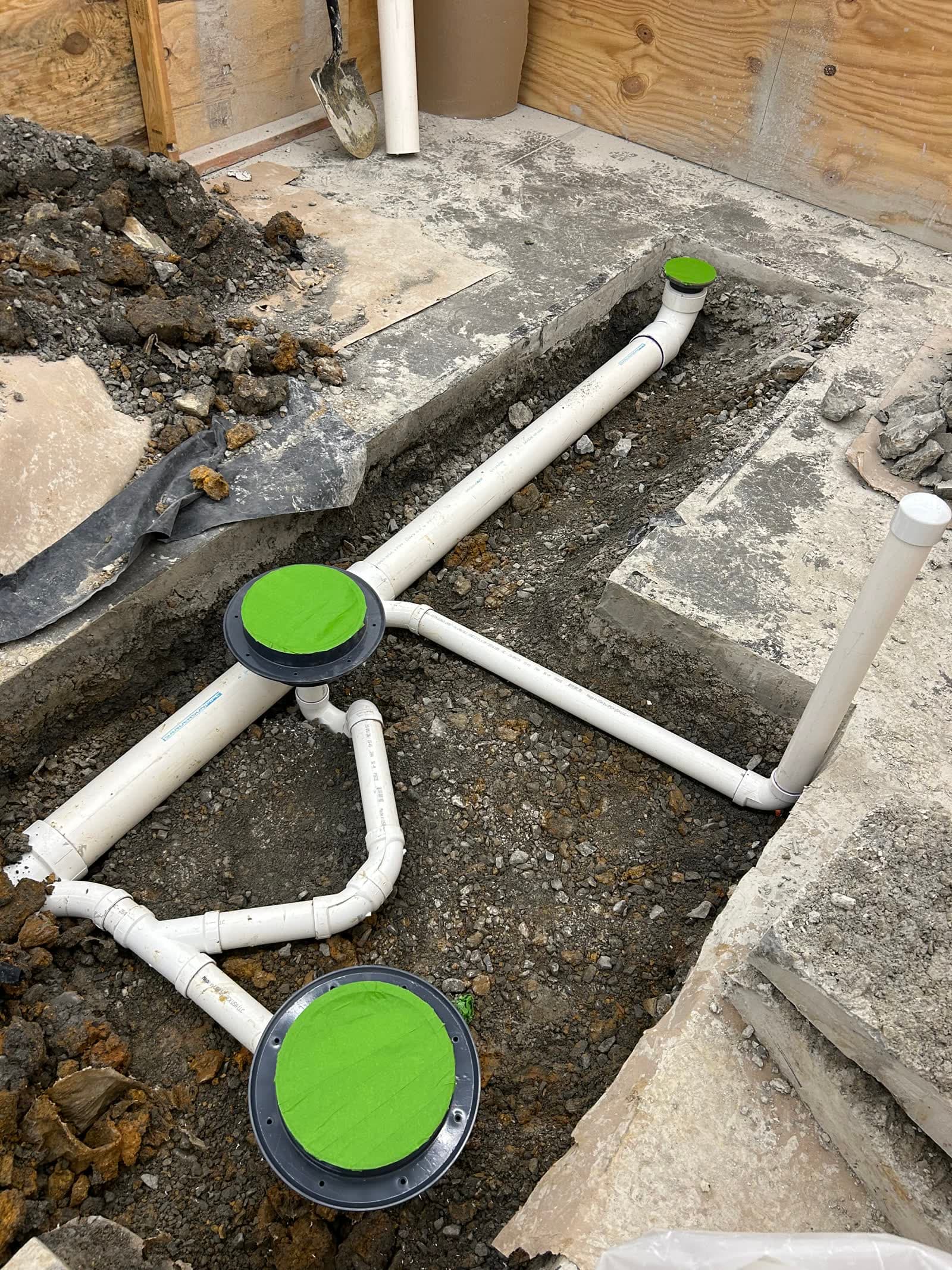Underground plumbing rough-in with cleanouts